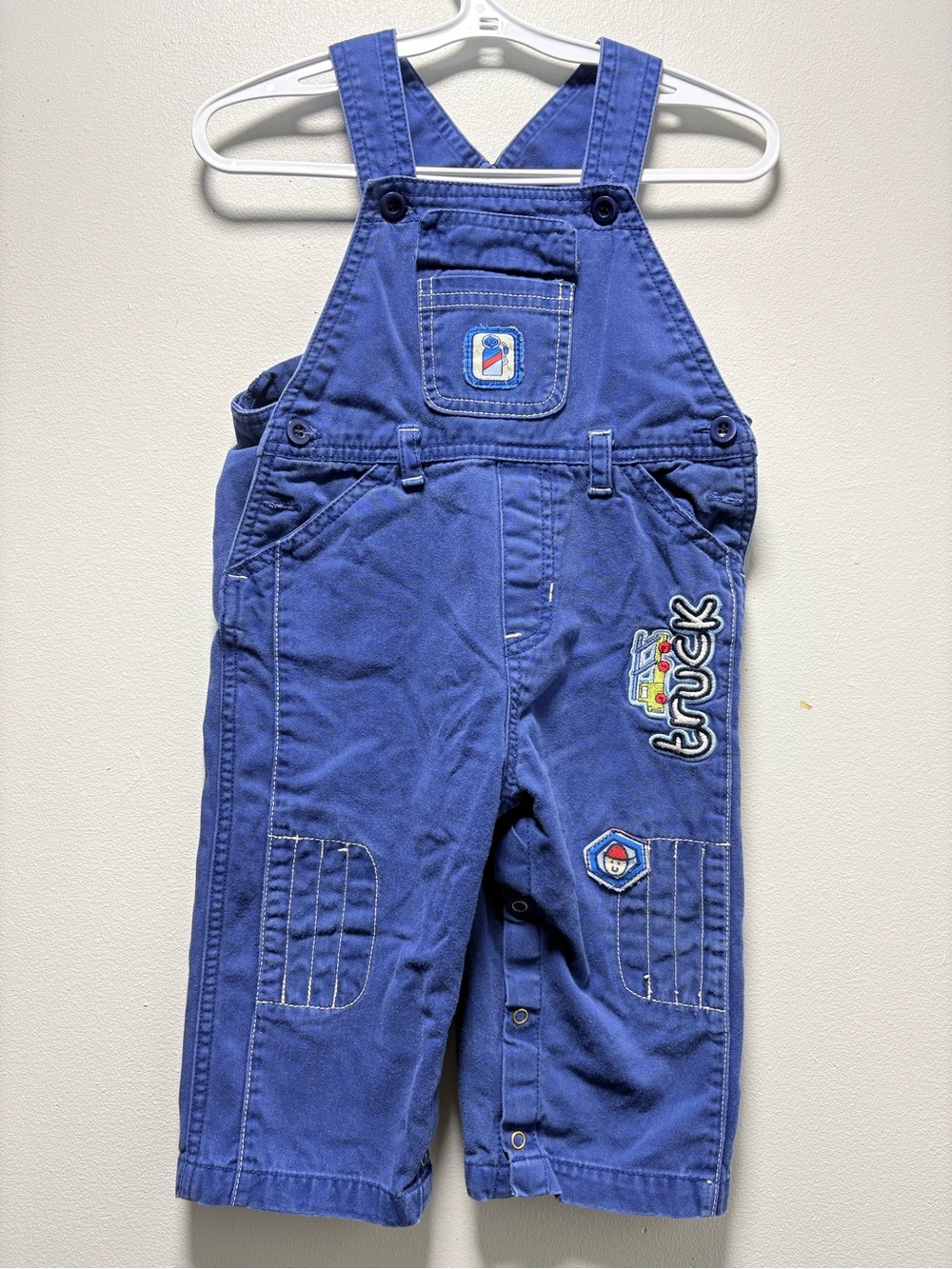 Vintage Kids Blue Truck Embroidered Overalls
